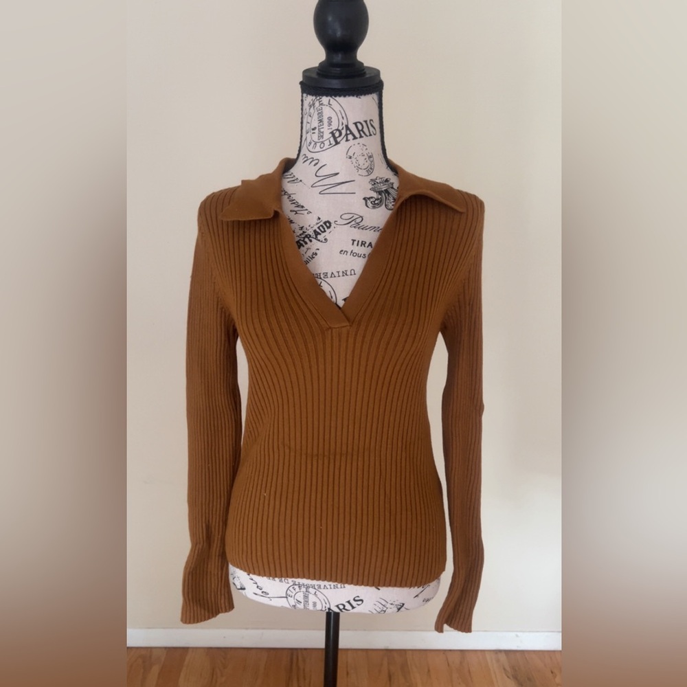 Old Navy Brown Ribbed V-Neck Sweater Womens Size XS adorable romper - Picture 5 of 5